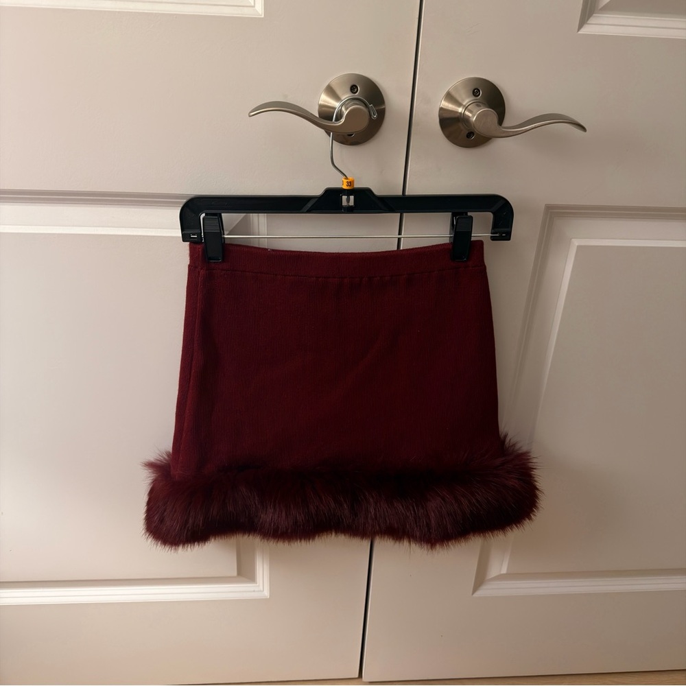 AKIRA Burgundy Mini Skirt with Faux Fur Trim